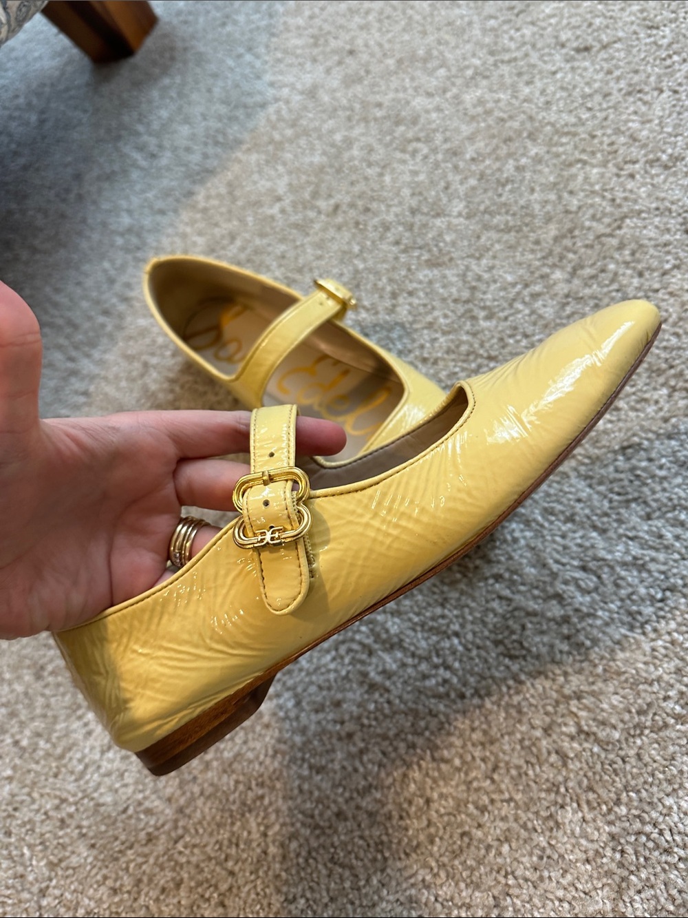 Sam Edelman Butter Yellow Patent Mary Jane Flats - Picture 2 of 6